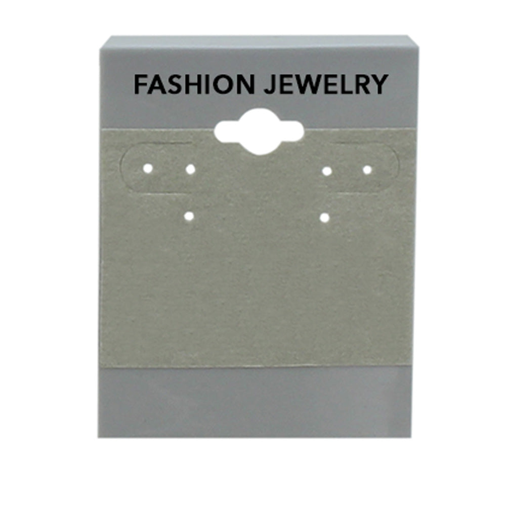 Hanging Earring Card — FASHION JEWELRY (Black Imprinted) · 1 1/2 x 1 1/2" (38 x 38 mm) — Grey