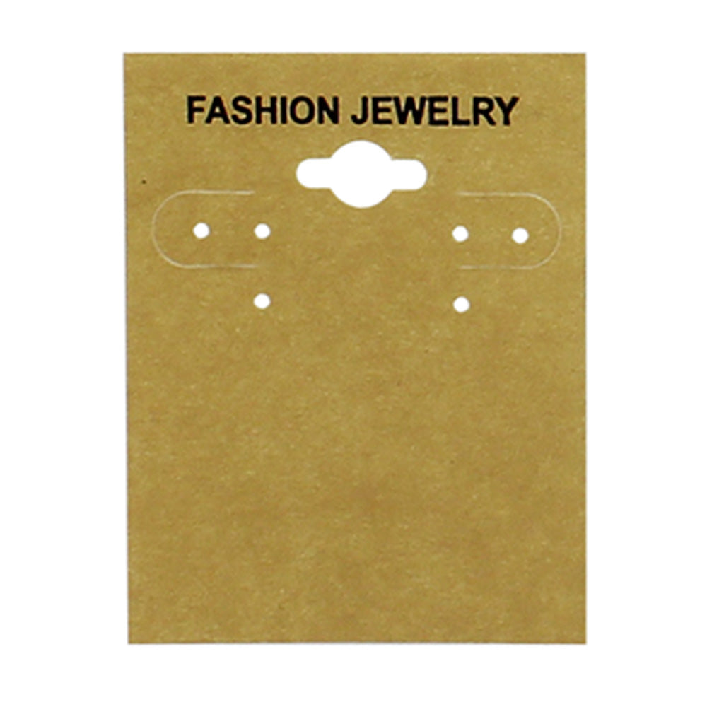Hanging Earring Card — FASHION JEWELRY (Black Imprinted) · 1 1/2 x 1 1/2" (38 x 38 mm) — Kraft