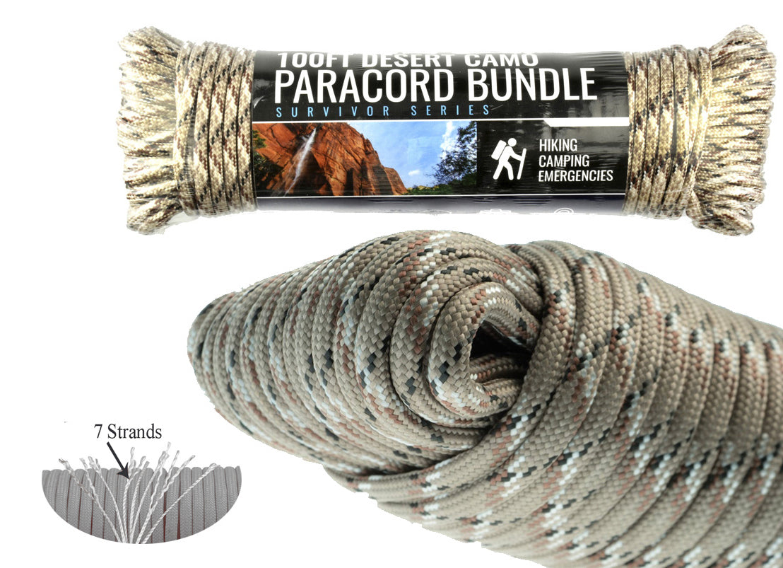 100' x 5/32" Black 7 Strand Paracord, Pull Strength 550 LBS