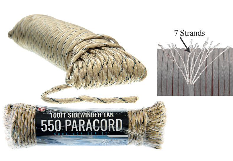 100' x 5/32" Black 7 Strand Paracord, Pull Strength 550 LBS