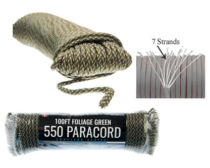 100' x 5/32" Black 7 Strand Paracord, Pull Strength 550 LBS