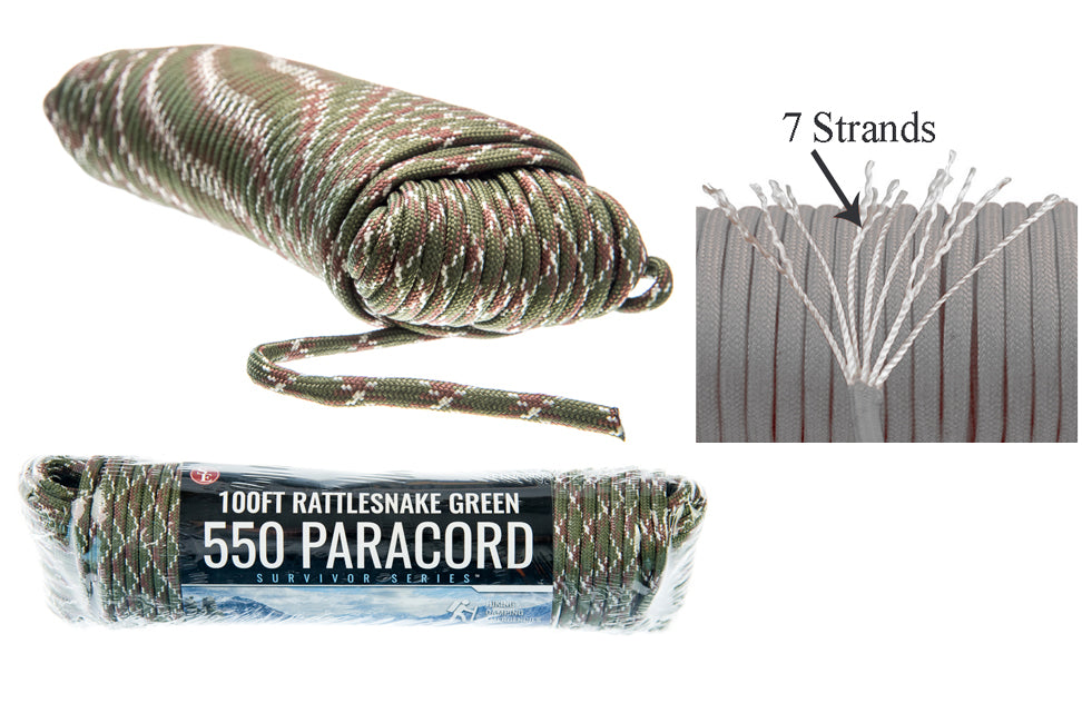 100' x 5/32" Black 7 Strand Paracord, Pull Strength 550 LBS