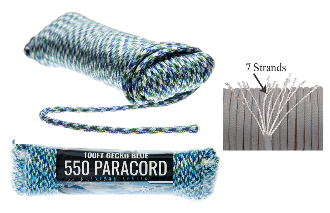 100' x 5/32" Black 7 Strand Paracord, Pull Strength 550 LBS