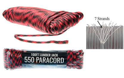 100' x 5/32" Black 7 Strand Paracord, Pull Strength 550 LBS