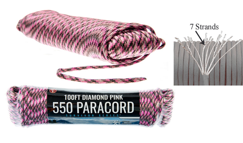 100' x 5/32" Black 7 Strand Paracord, Pull Strength 550 LBS