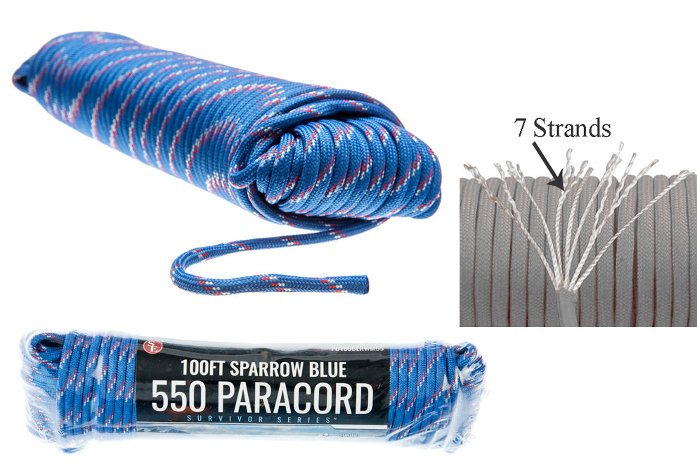 100' x 5/32" Black 7 Strand Paracord, Pull Strength 550 LBS