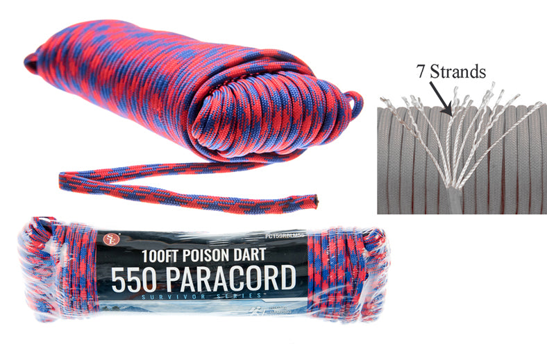 100' x 5/32" Black 7 Strand Paracord, Pull Strength 550 LBS