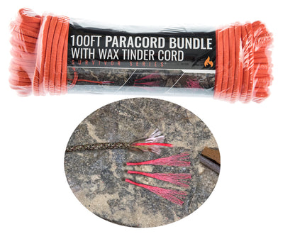 100' x 5/32" Paracord 7 Strand with Wax Tinder Cord, Pull Strength 550 LBS