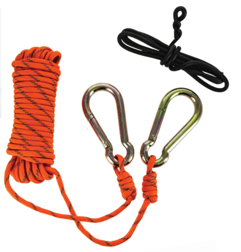 6Pc/30' Orange Reflective 1100 Lbs Paracord - Tie Down Ropes - Galvanized Carabiners Set