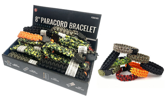 36-Piece Display of 8" Paracord Bracelet in Assorted Colors, Breaking Point: 550 Lbs