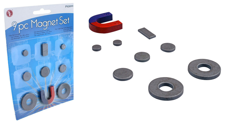 9-Piece Set of Ferrite Magnets (U-Shape,Rectangle,Small Button,Medium Button,Large Button & Large Ring