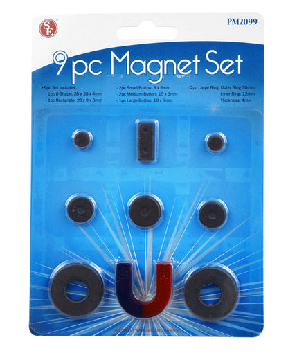 9-Piece Set of Ferrite Magnets (U-Shape,Rectangle,Small Button,Medium Button,Large Button & Large Ring