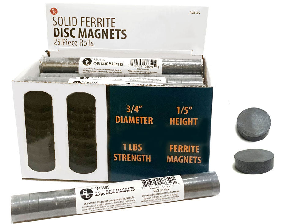 500-piece display of 3/4"/1LB SOLID Ferrite Disc Magnets