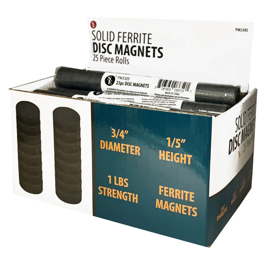 500-piece display of 3/4"/1LB SOLID Ferrite Disc Magnets