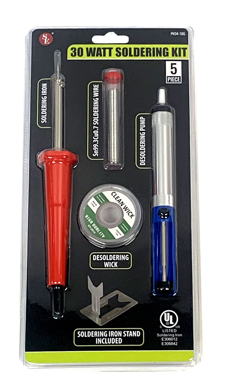 5 Pc Soldering Iron Set,30W ,UL Approved,10G Solder Lead Free, Desoldering Wick, Desoldering Pump, Stand Included