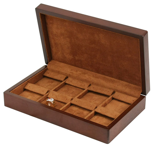 Wooden Jewelry Cases — 8 Pr. Earrings & Ring Combo — Vintage Style w/ Chestnut Suede