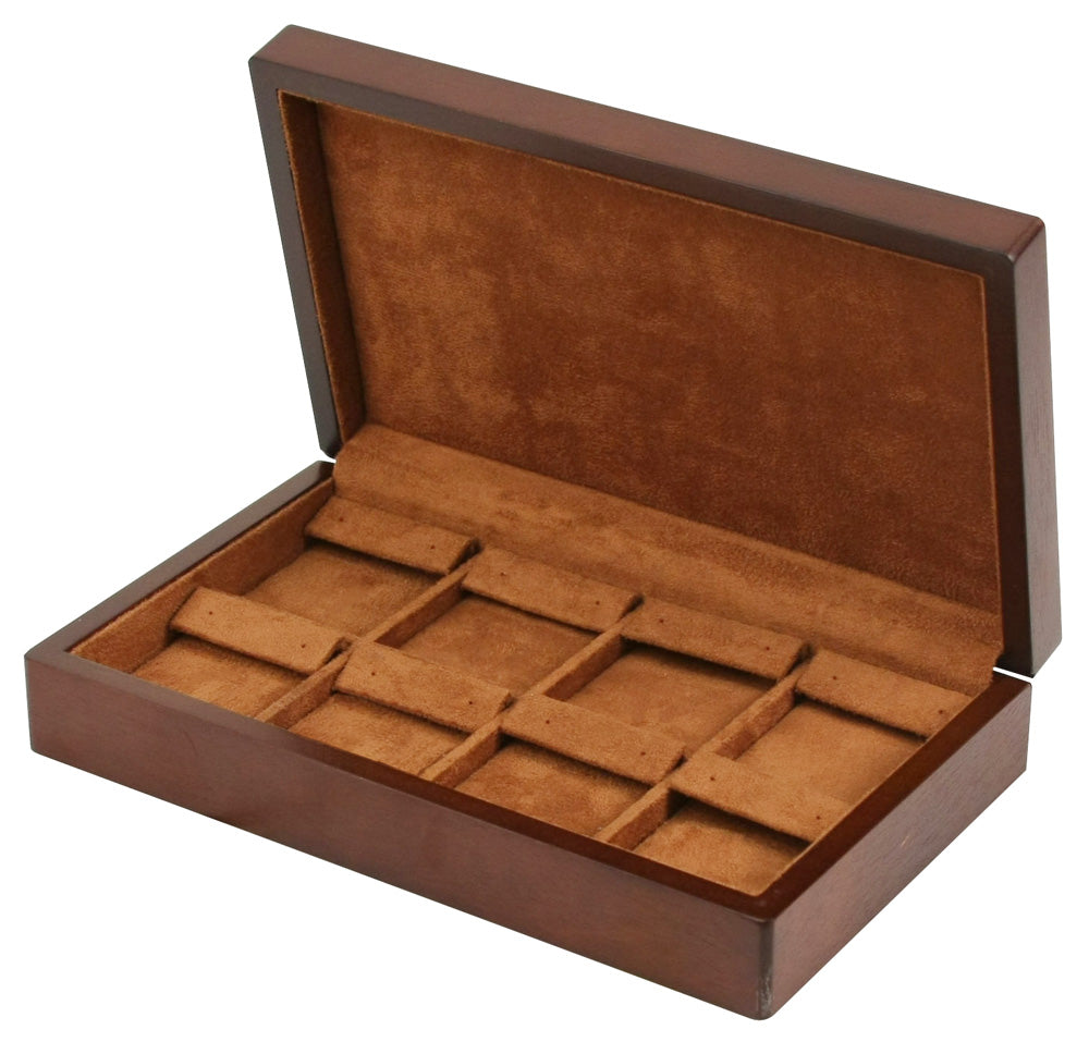 Wooden Jewelry Cases — 8 Pr. Earrings — Vintage Style w/ Chestnut Suede