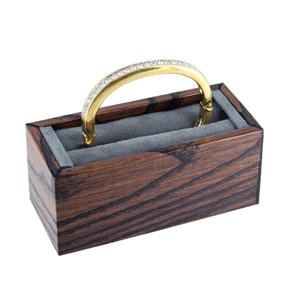 Ring/Bangle Slot Display Stand — 4 1/8 x 1 7/8 x 1 5/8" H (105 x 46 x 40mm) — Grey Suede w/ Wood Grain Finish