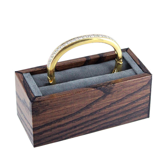 Ring/Bangle Slot Display Stand — 4 1/8 x 1 7/8 x 1 5/8" H — Grey Suede w/ Wood Grain Finish