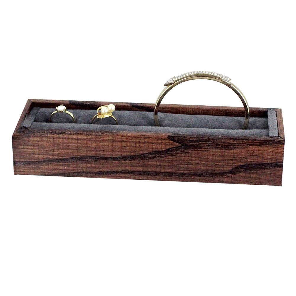 Ring/Bangle Slot Display Stand — 7 5/8 x 1 7/8 x 1 5/8" H (195 x 46 x 40mm) — Grey Suede w/ Wood Grain Finish