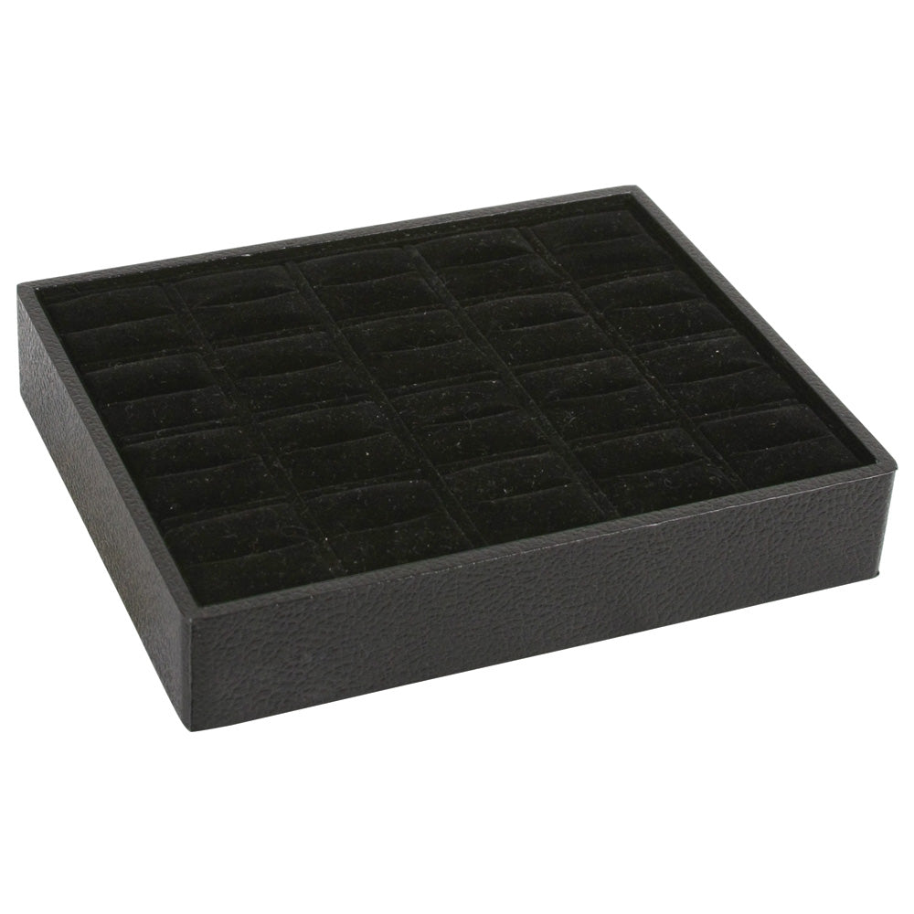 Small Stackable Trays — Ring (20-Slot) — Black Velvet w/ Black Faux Leather Tray