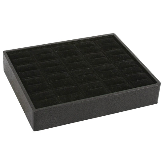 Small Stackable Trays — Ring (20-Slot) — Black Velvet w/ Black Faux Leather Tray