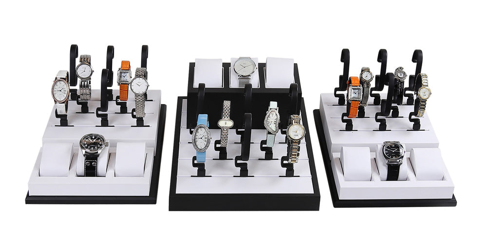 33-Watch Showcase Display Sets — Black & White Faux Leather