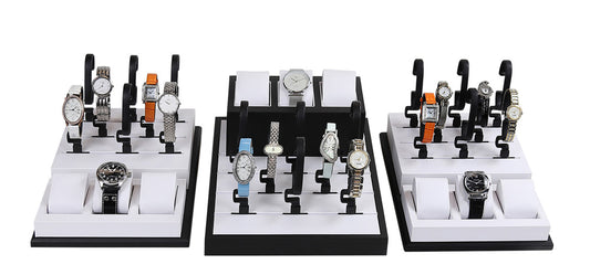 33-Watch Showcase Display Sets — Black & White Faux Leather