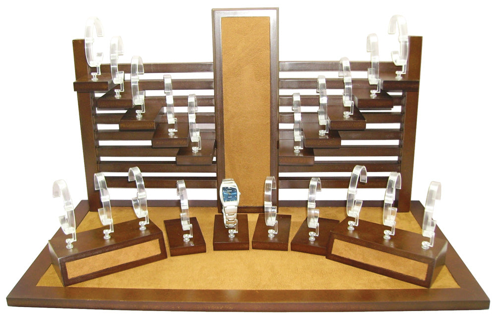 20-Watch Showcase Display Sets — Chestnut Suede w/ Vintage Finish Trim