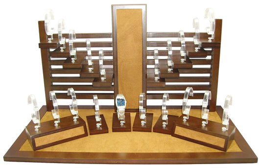 20-Watch Showcase Display Sets — Chestnut Suede w/ Vintage Finish Trim