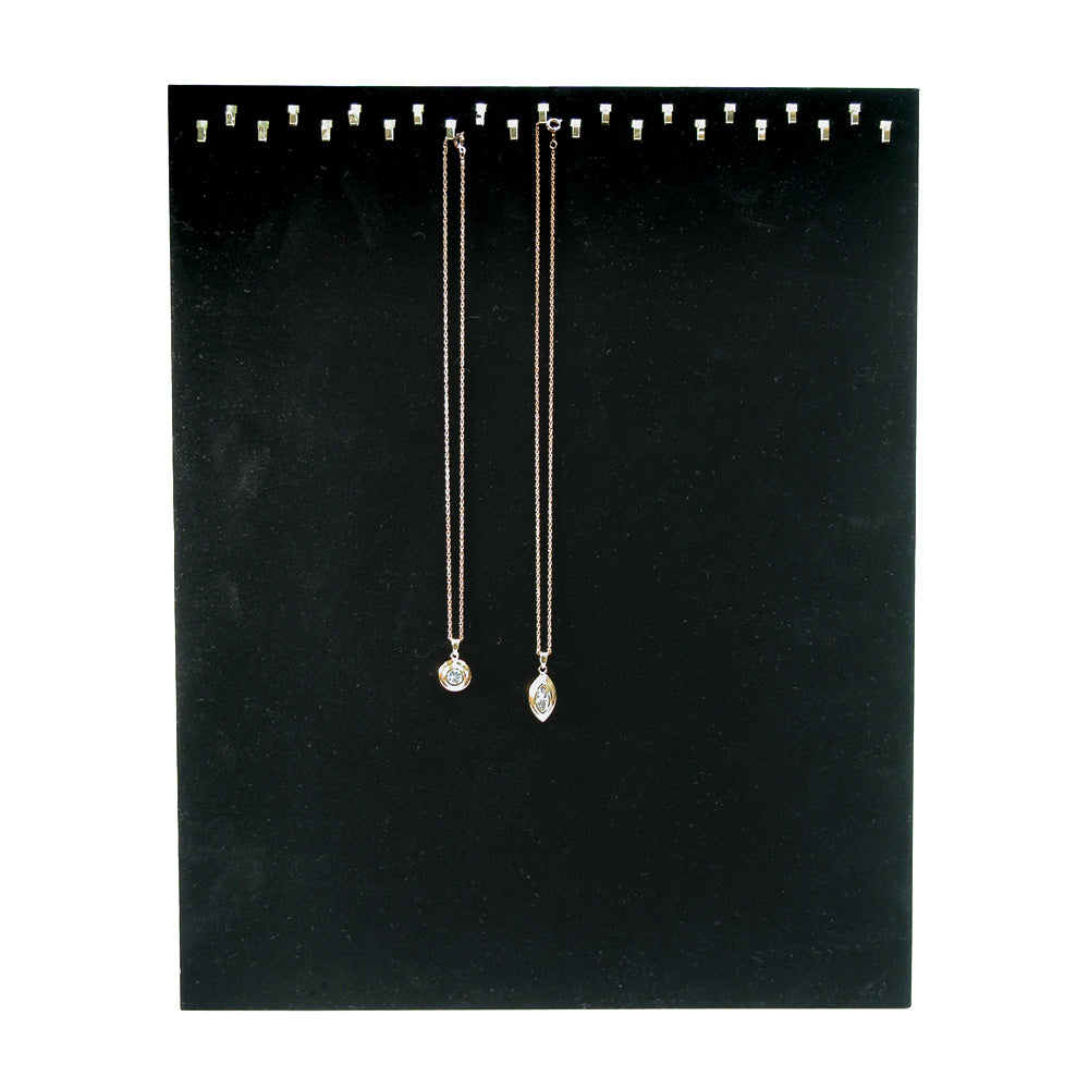 Necklace Slatwall Display w/ Hooks — Double Line, 23 Hook — 12 x 15" H — Black Velvet