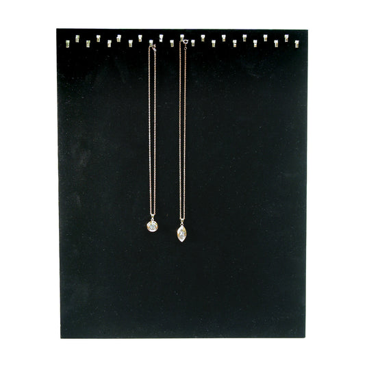 Necklace Slatwall Display w/ Hooks — Double Line, 23 Hook — 12 x 15" H — Black Velvet