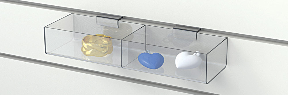Slatwall Bins — 2 Compartments — Clear