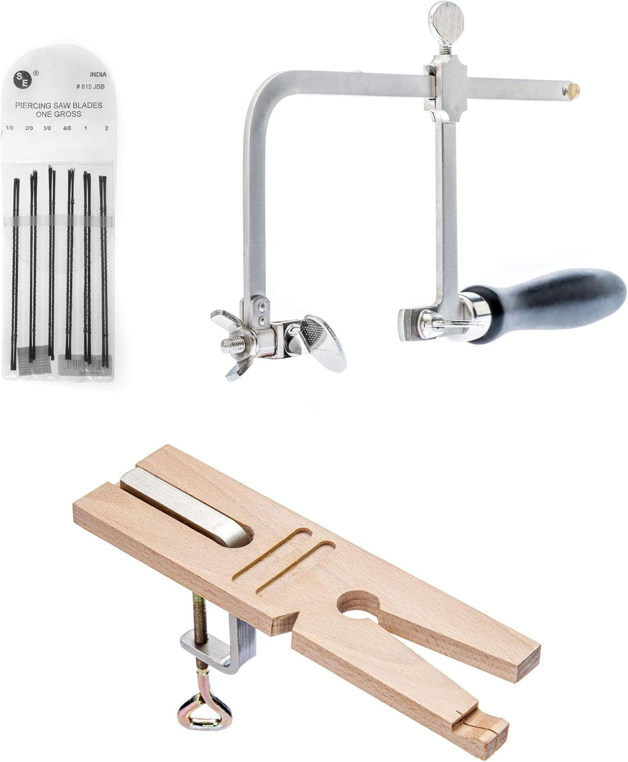 3 in 1 Professional Jeweler's Saw Set : Professional Saw, 144 Blades and Wooden Pin with Clamp