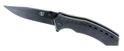 Spring Assisted Black Metal Blade/Body Pocket Knife With Clip