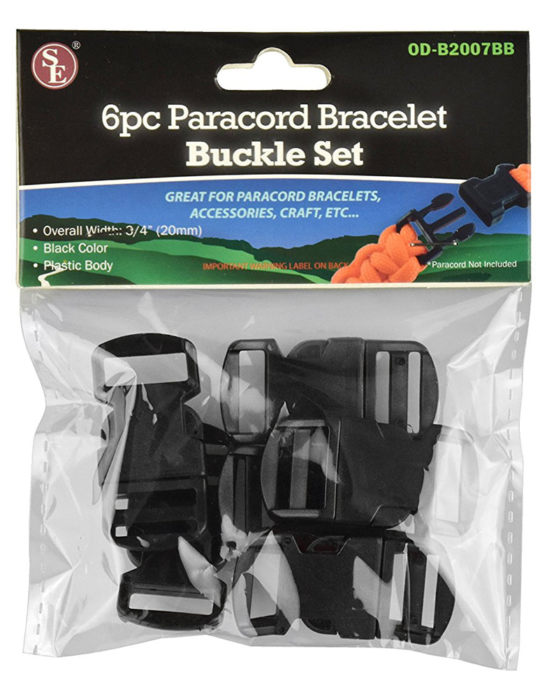 6-piece set of 3/4" Black Paracord Bracelet Buckles