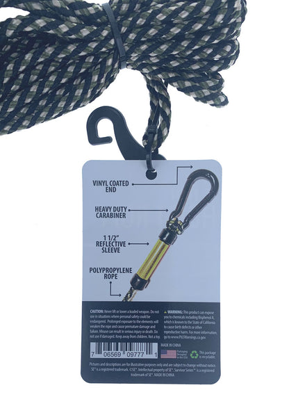 25' Camo Polypropylene Hoist Rope with 1.1/2" Reflective Sleeve & Vinyl Coated Carabiner