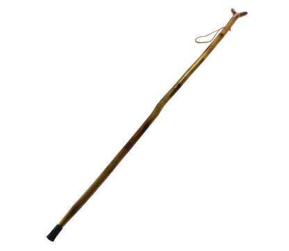 55" Wooden Hiking Stick With V-Yolk Rifle Head, Metal Tip for Better Traction