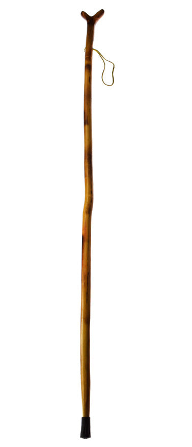 55" Wooden Hiking Stick With V-Yolk Rifle Head, Metal Tip for Better Traction