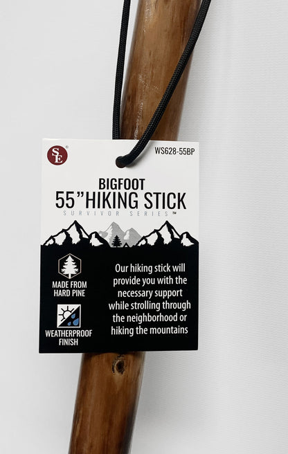 55" Round Head - Rope Wrapped - Pine Wood Hiking Stick, Metal Reinforced Rubber Tip