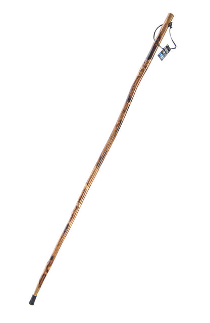 55" Flower Carving Handle Wooden Walking/Hiking Stick with Metal Tip for Better Traction