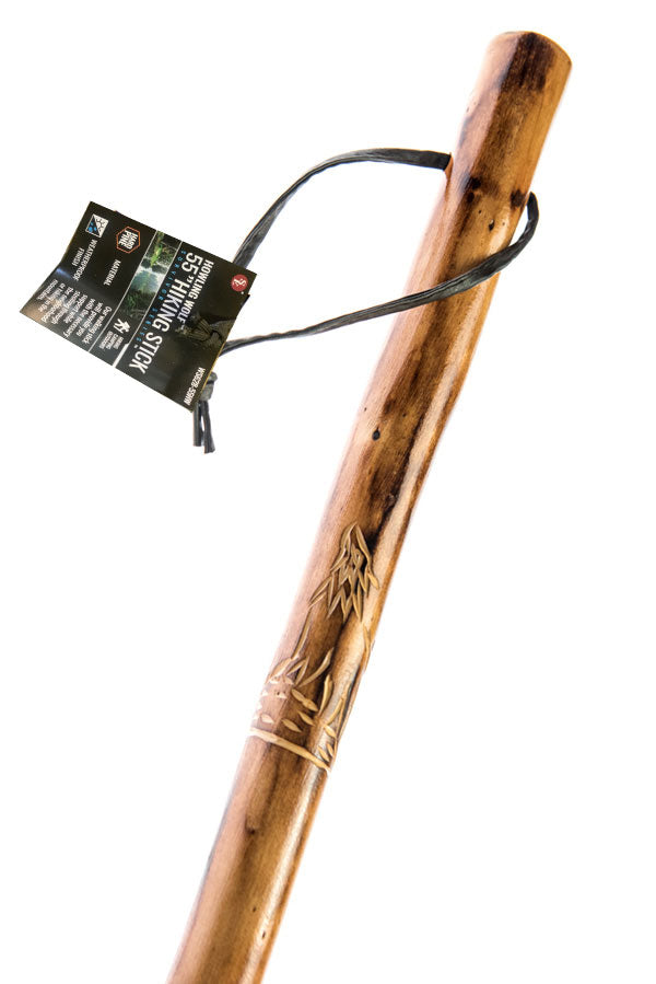 55" Flower Carving Handle Wooden Walking/Hiking Stick with Metal Tip for Better Traction