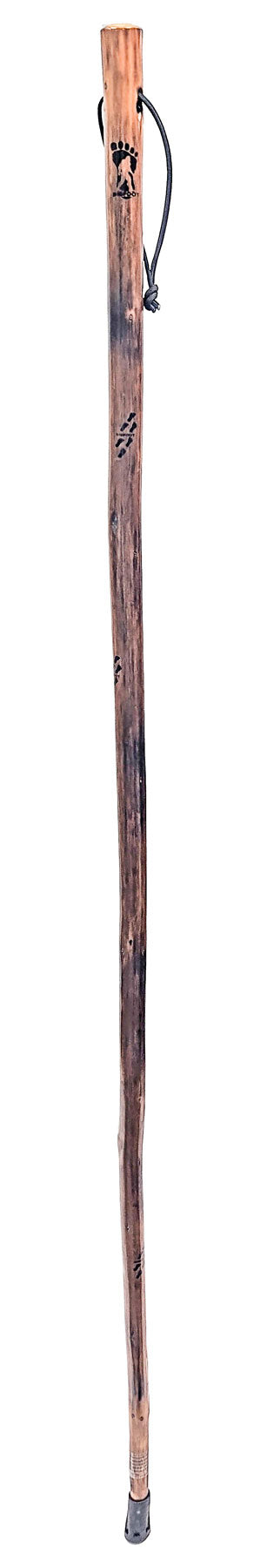 55" Flower Carving Handle Wooden Walking/Hiking Stick with Metal Tip for Better Traction