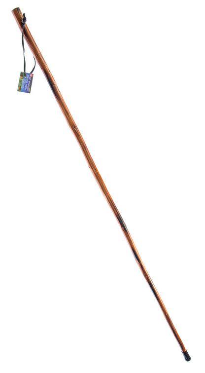 55" Flower Carving Handle Wooden Walking/Hiking Stick with Metal Tip for Better Traction