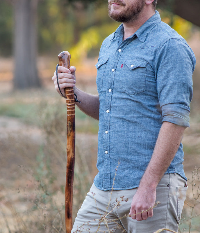 Wooden Walking/ Hiking Stick with Root Head, Metal Tip for Better Traction