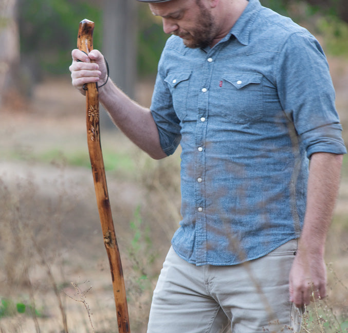 Wooden Walking/ Hiking Stick with Root Head, Metal Tip for Better Traction