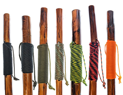 24-piece set of 55" Assorted Colors Plain/Reflective Paracord Wrapped Bianbai Wood Walking/Hiking Sticks with Metal Tips