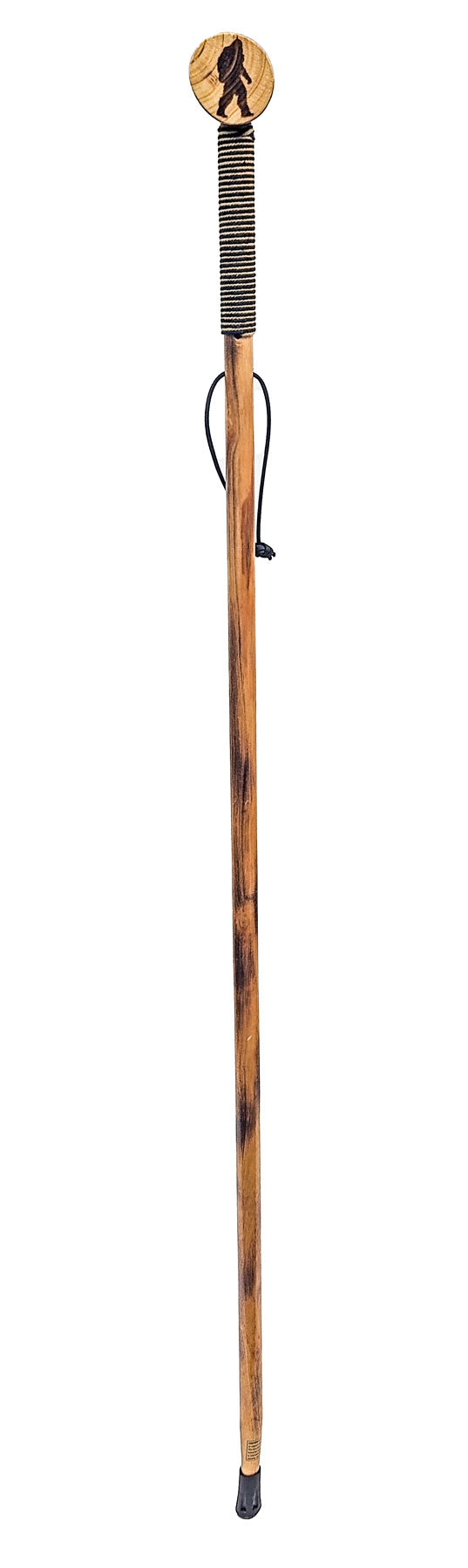 55" Round Head - Rope Wrapped - Pine Wood Hiking Stick, Metal Reinforced Rubber Tip