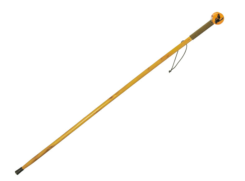 55" Round Head - Rope Wrapped - Pine Wood Hiking Stick, Metal Reinforced Rubber Tip