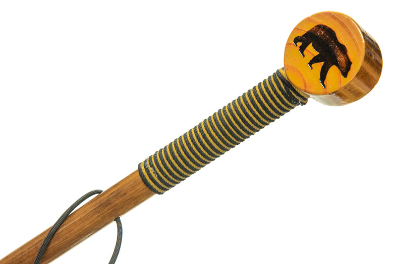 55" Round Head - Rope Wrapped - Pine Wood Hiking Stick, Metal Reinforced Rubber Tip